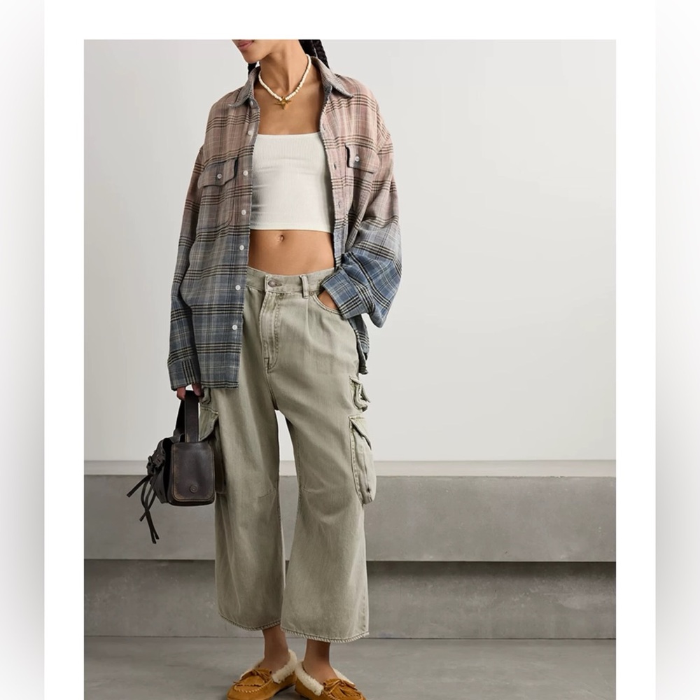 R13
Green Cropped Multi Pocket Denim Cargo Pants